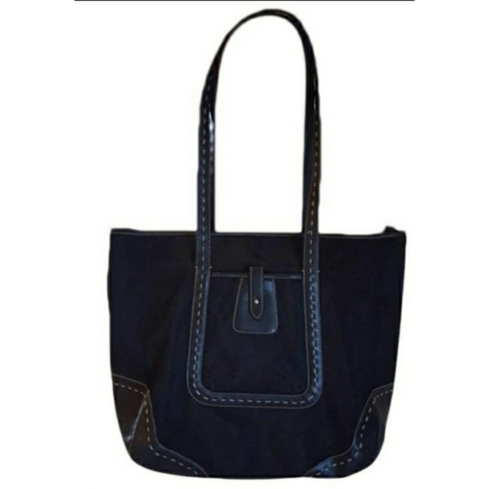 j. jill - Black Leather & Nylon Large Tote